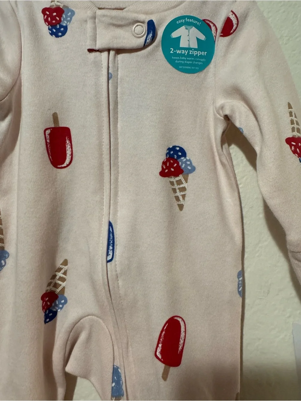 Preemie Carter's Pink Footed Zipper One-Piece with Ice Cream & Popsicle Print